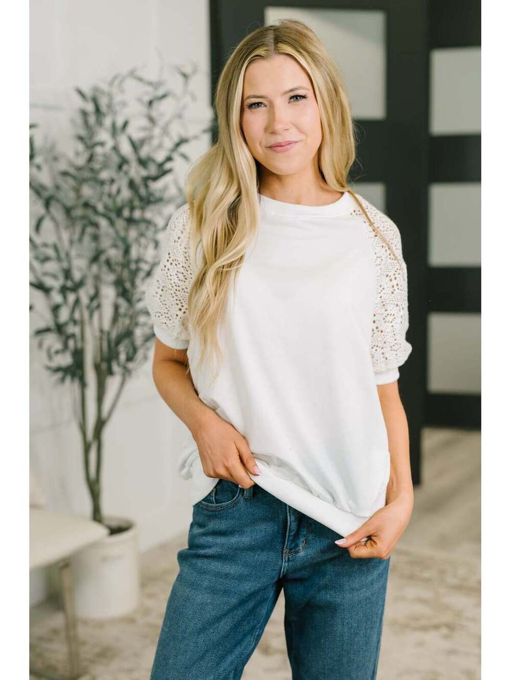 Never Too Lace Raglan Crochet Sleeve Top